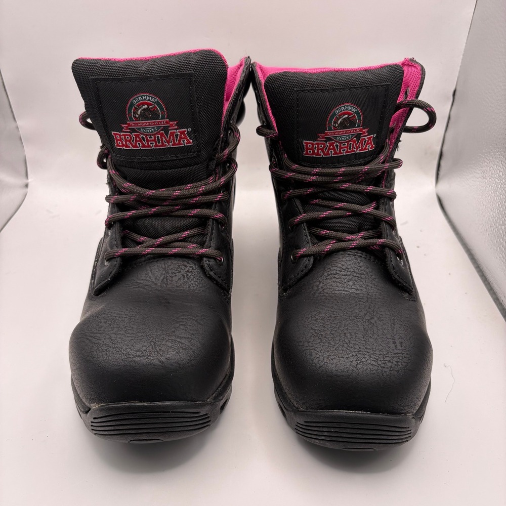 Brahma Bevel Womens Steel Toe Work Boots Black Pink Slip Resistant WNBR29DP001 6